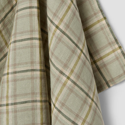 Laurel Green Check 100% Linen Tea Towel