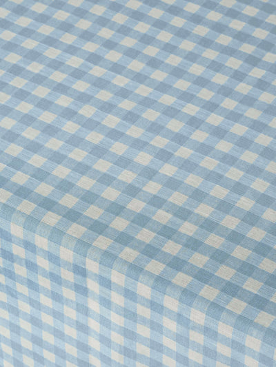 Warm Blue Gingham 100% Linen Tablecloth