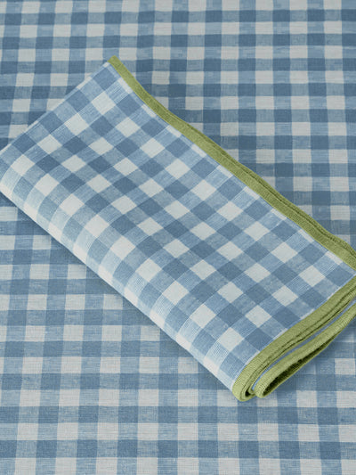 Warm Blue Gingham 100% Linen Napkins Set of 4