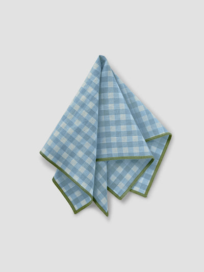 Warm Blue Gingham 100% Linen Napkins Set of 4