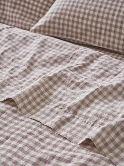Elderberry Gingham Linen Blend Flat Sheet