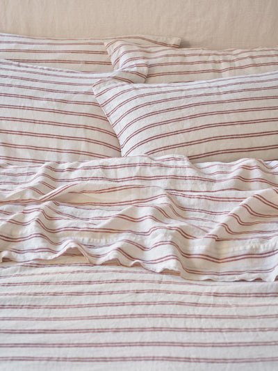 Rhubarb Kemptown Stripe 100% Linen Pillowcase (Pair)