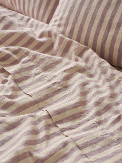 Elderberry Pembroke Stripe Linen Blend Flat Sheet