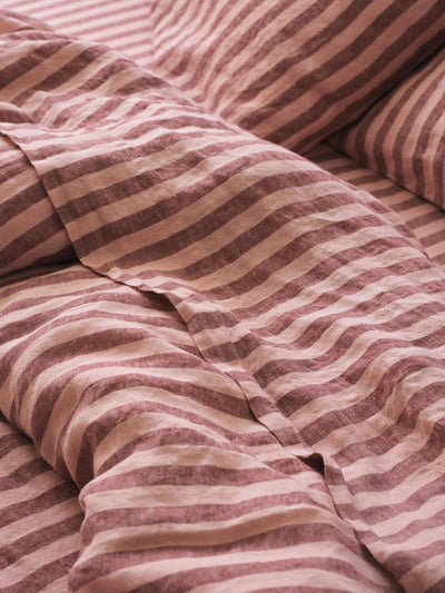 Rhubarb & Rose Pembroke Stripe Linen Blend Flat Sheet