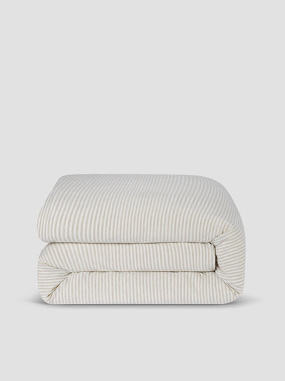 Oatmeal Stripe 100% Linen Duvet Cover - alternate image