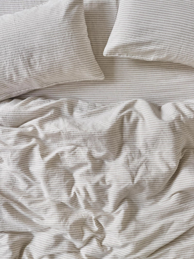 Oatmeal Stripe 100% Linen Duvet Cover