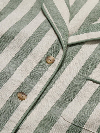 Fern Green Pembroke Stripe Linen Blend Pyjama Trouser Set