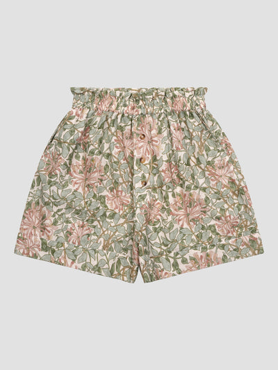 Soft Sage Honeysuckle Linen Women’s Pyjama Shorts Set