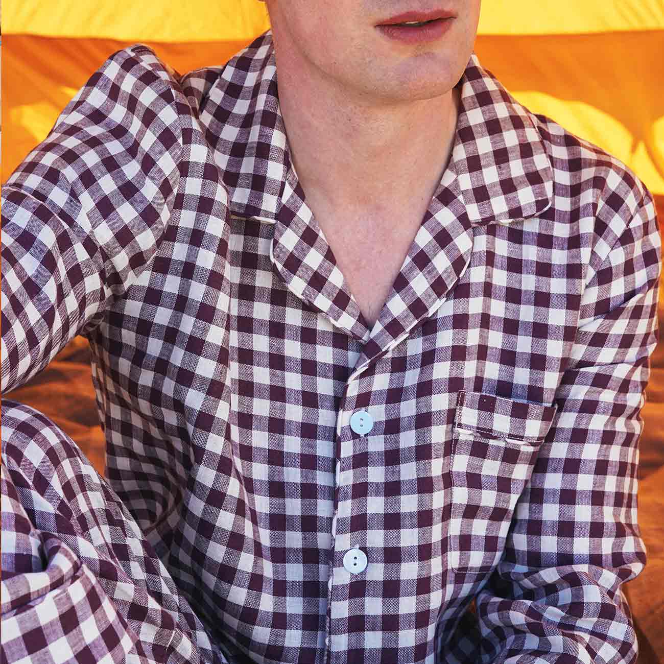 Men's Berry Gingham Pyjama Shirt
