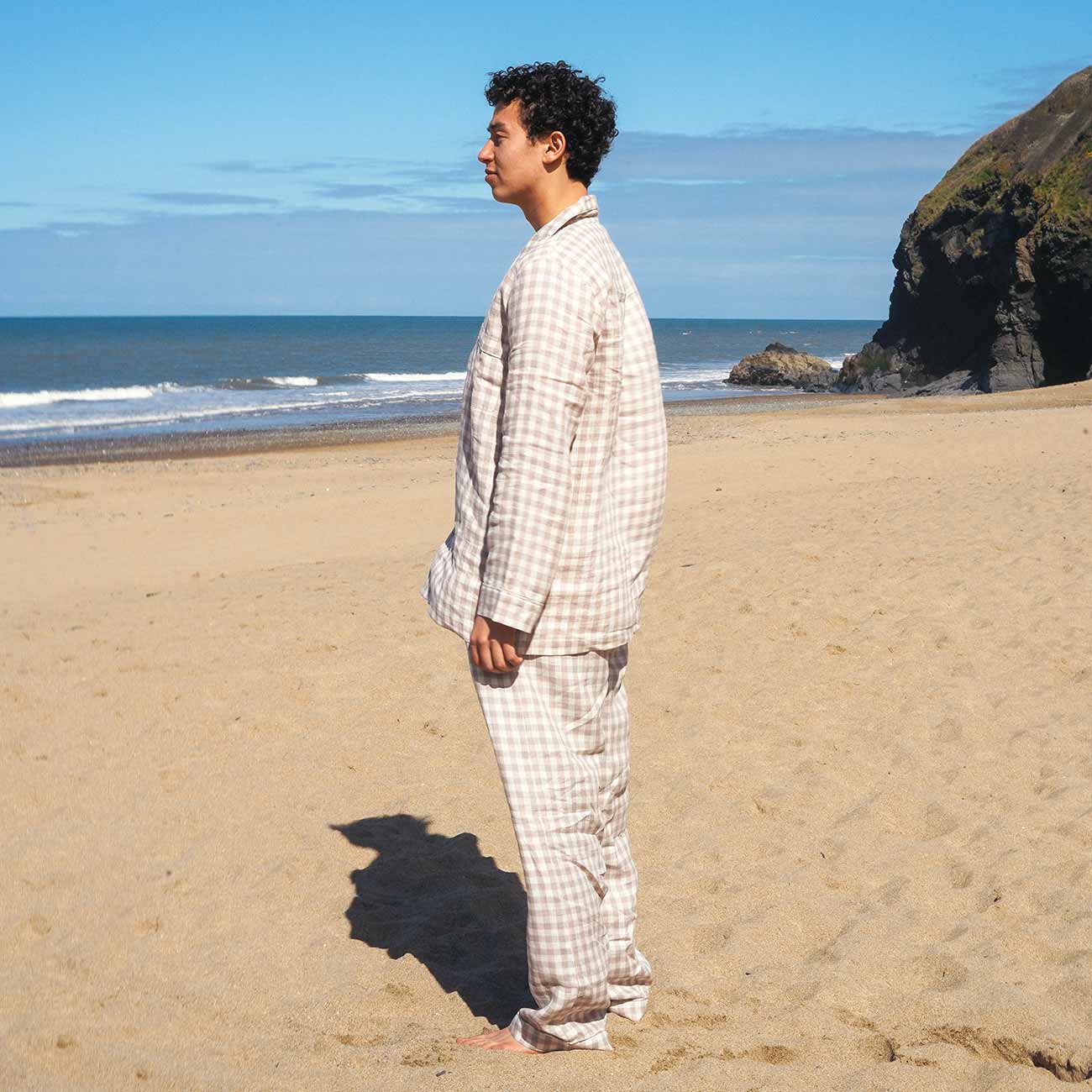 Men's Mushroom Gingham Pyjama Trouser Set