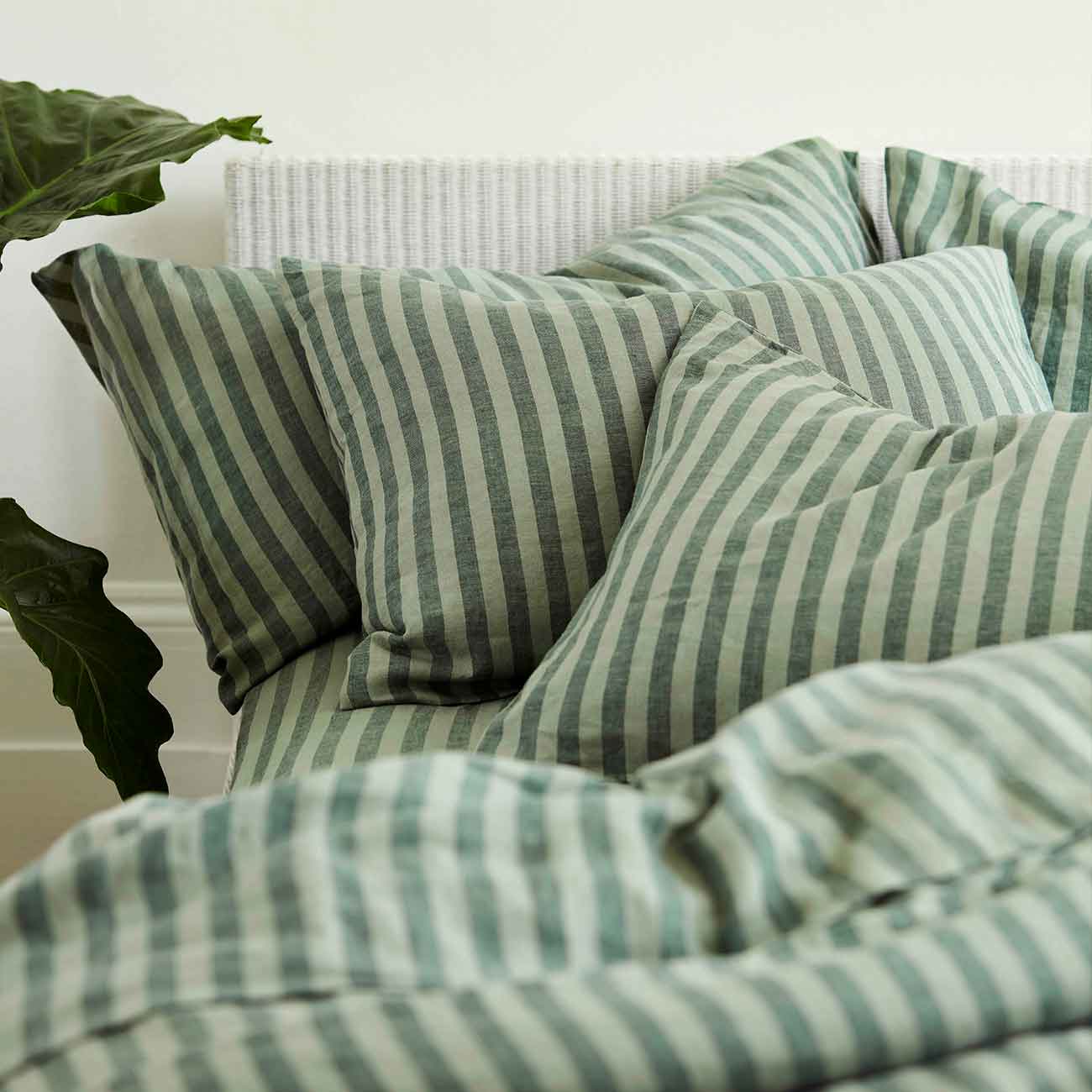 Pine Green Pembroke Stripe Linen Pillowcases (Pair)