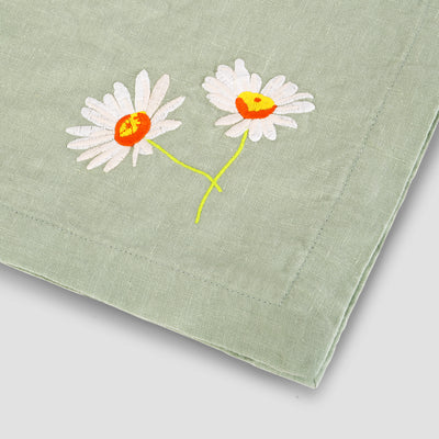 Sage Green Embroidered 100% Linen Napkins Set of 4