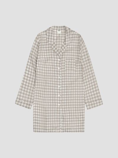 Mushroom Gingham Linen Night Shirt