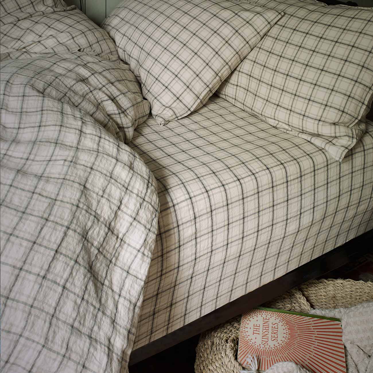 Natural Check Linen Fitted Sheet