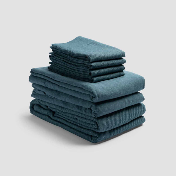 Teal Waffle Chambray Linen Bundle