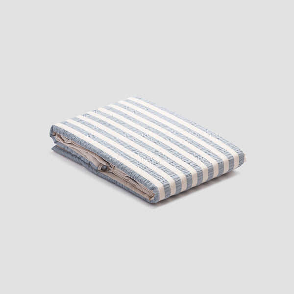 Warm Blue Seersucker Stripe Cotton Duvet Cover