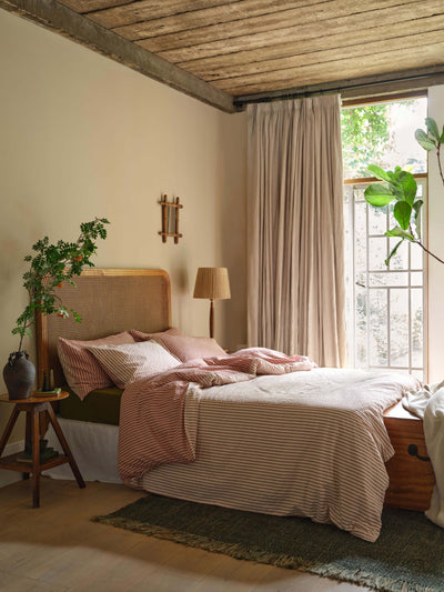 Auburn Red Textured Stripe Cotton Duvet Cover