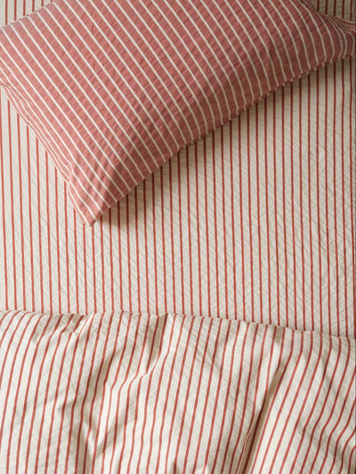 Auburn Red Texture Stripe Cotton Kids Fitted Sheet