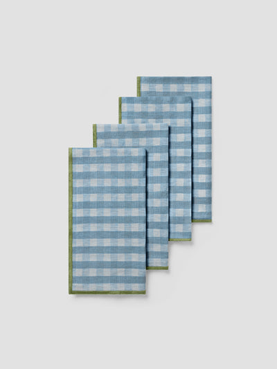 Warm Blue Gingham 100% Linen Napkins Set of 4