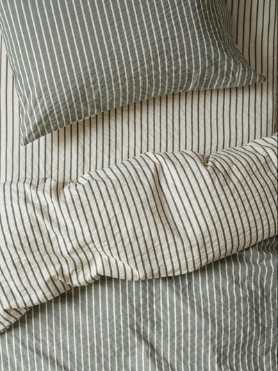 Spruce Green Texture Stripe Cotton Kids Bedding Set