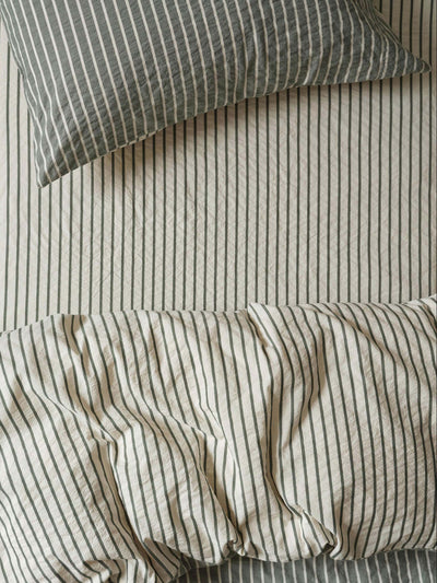 Spruce Green Texture Stripe Cotton Kids Fitted Sheet