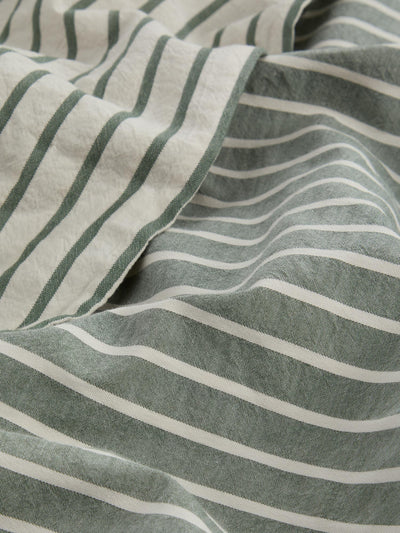 Spruce Green Textured Stripe Cotton Duvet Cover