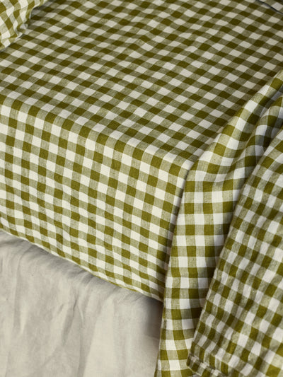 Botanical Green Gingham Linen Blend Fitted Sheet