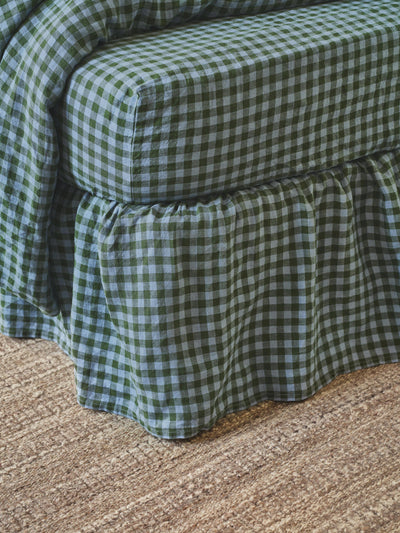 Fern Green & Dusk Blue Colour Drenched Gingham Linen Blend Valance - alternate image