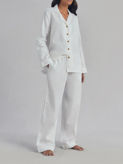 White Linen Blend Pyjama Trouser Set