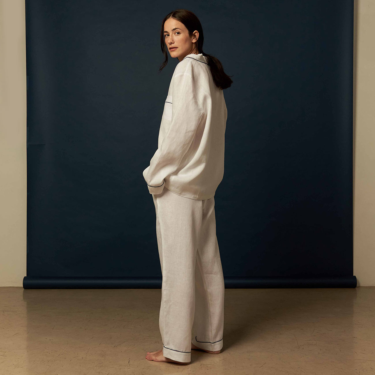 Women's White Linen Pyjama Trouser Set