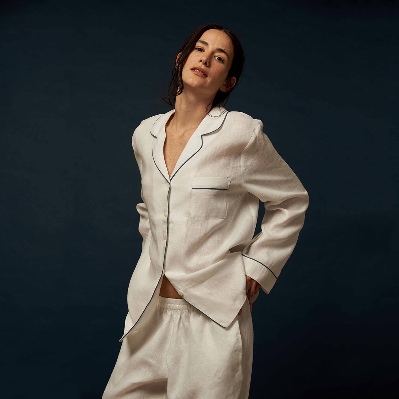 Women's White Linen Pyjama Trouser Set