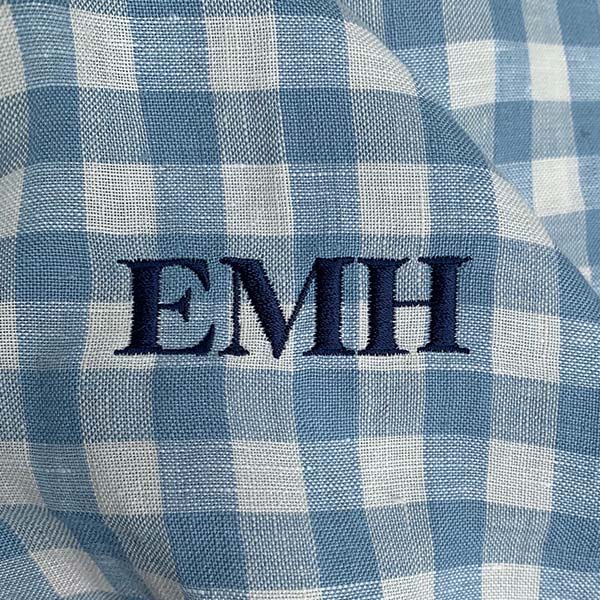 Monogramming - Navy on Warm Blue Gingham