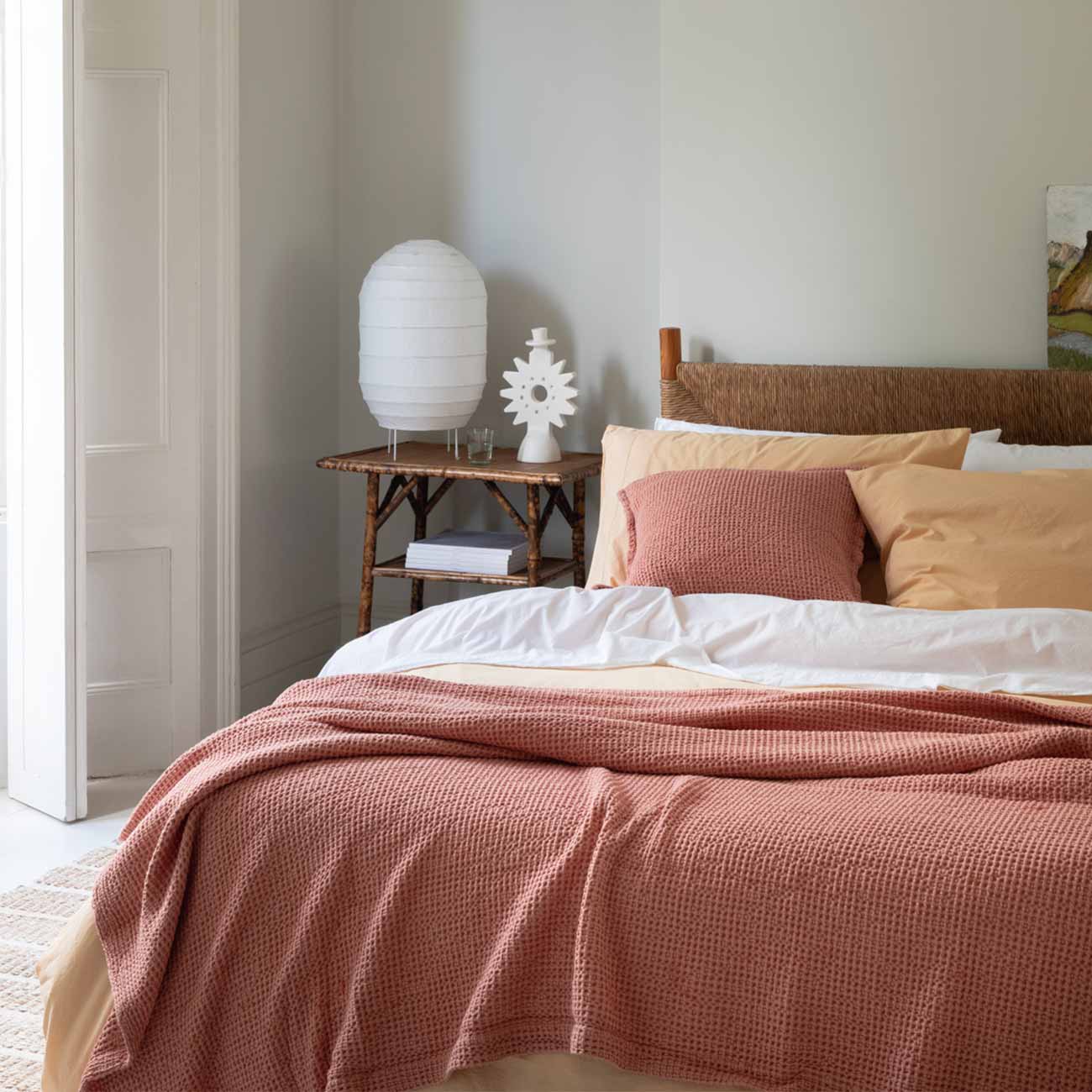 Pink Clay Waffle Cotton Throw