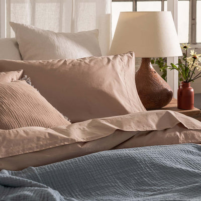 Cafe au Lait Washed Cotton Percale Flat Sheet - Piglet in Bed