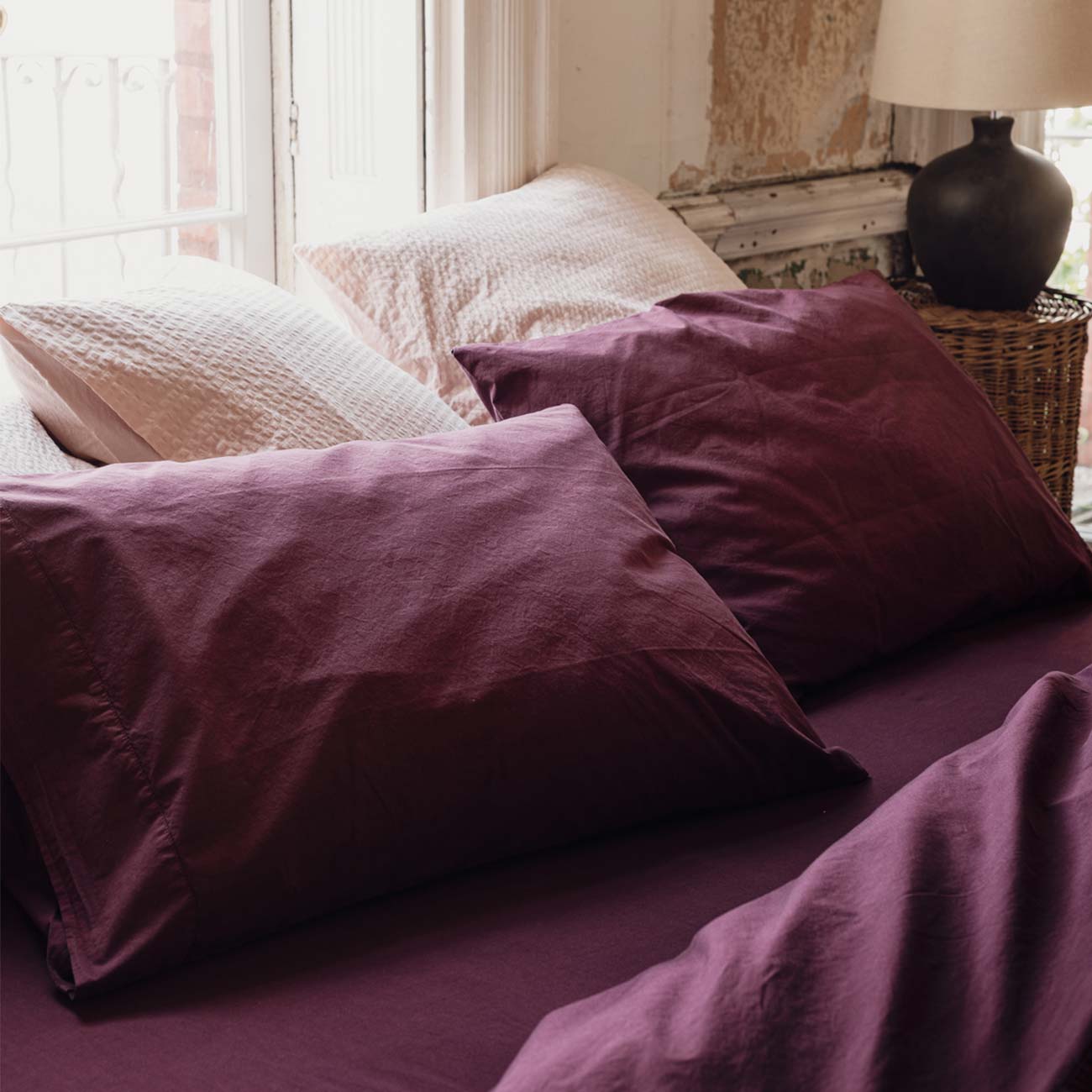 Mulberry Washed Percale Cotton Pillowcases
