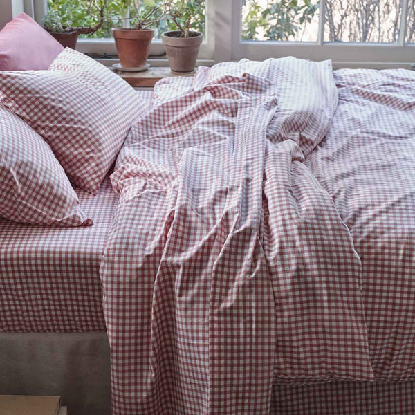 Red Dune Small Gingham Cotton, Red Dune Percale Cotton and French Rose Percale Cotton