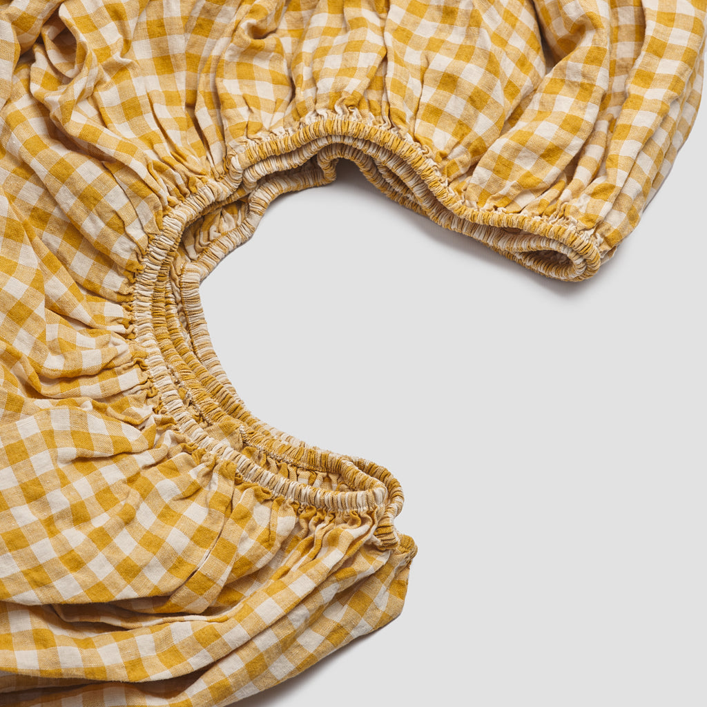 Honey Gingham Linen Fitted Sheet