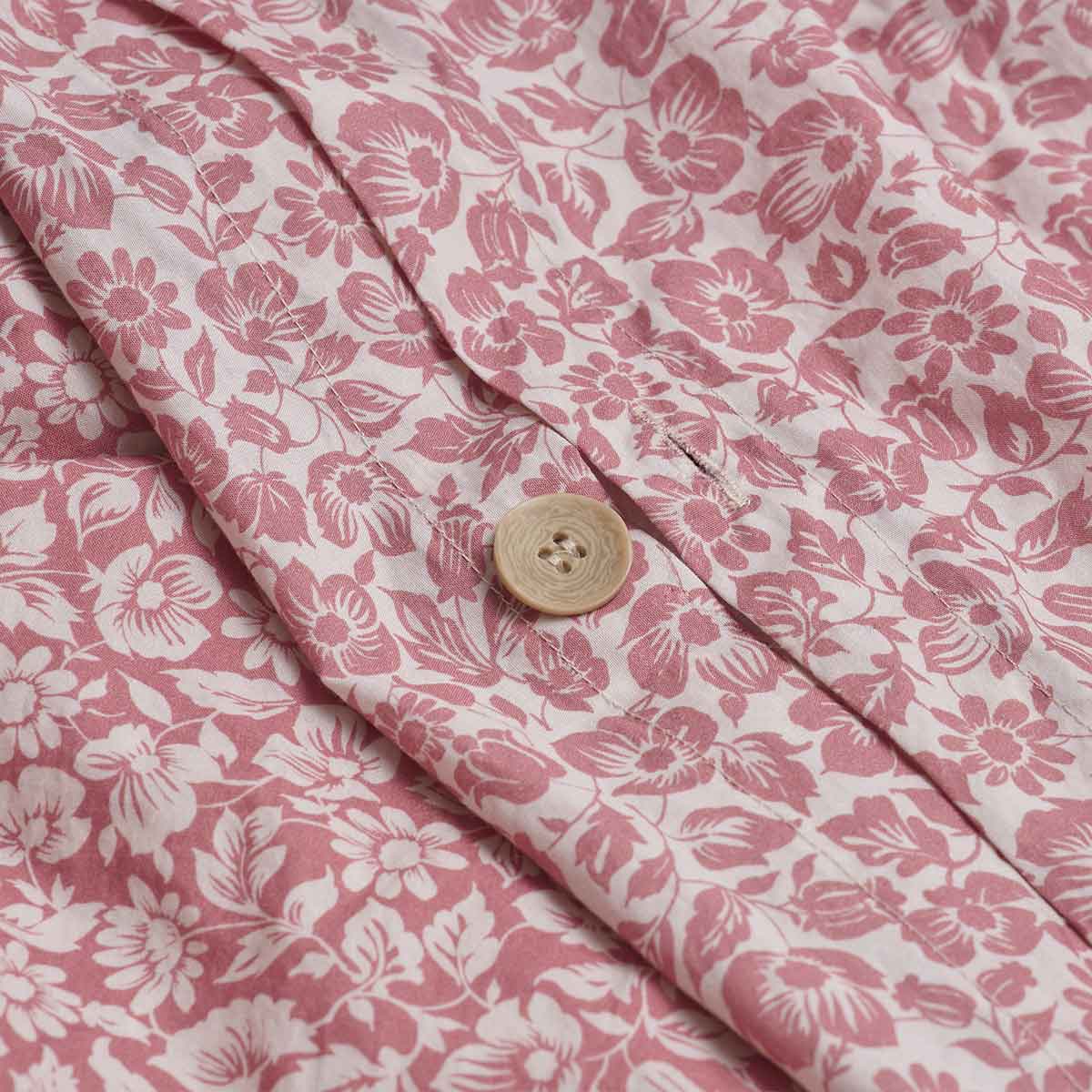 Red Dune Meadow Floral Printed Cotton Duvet Cover Button Detail