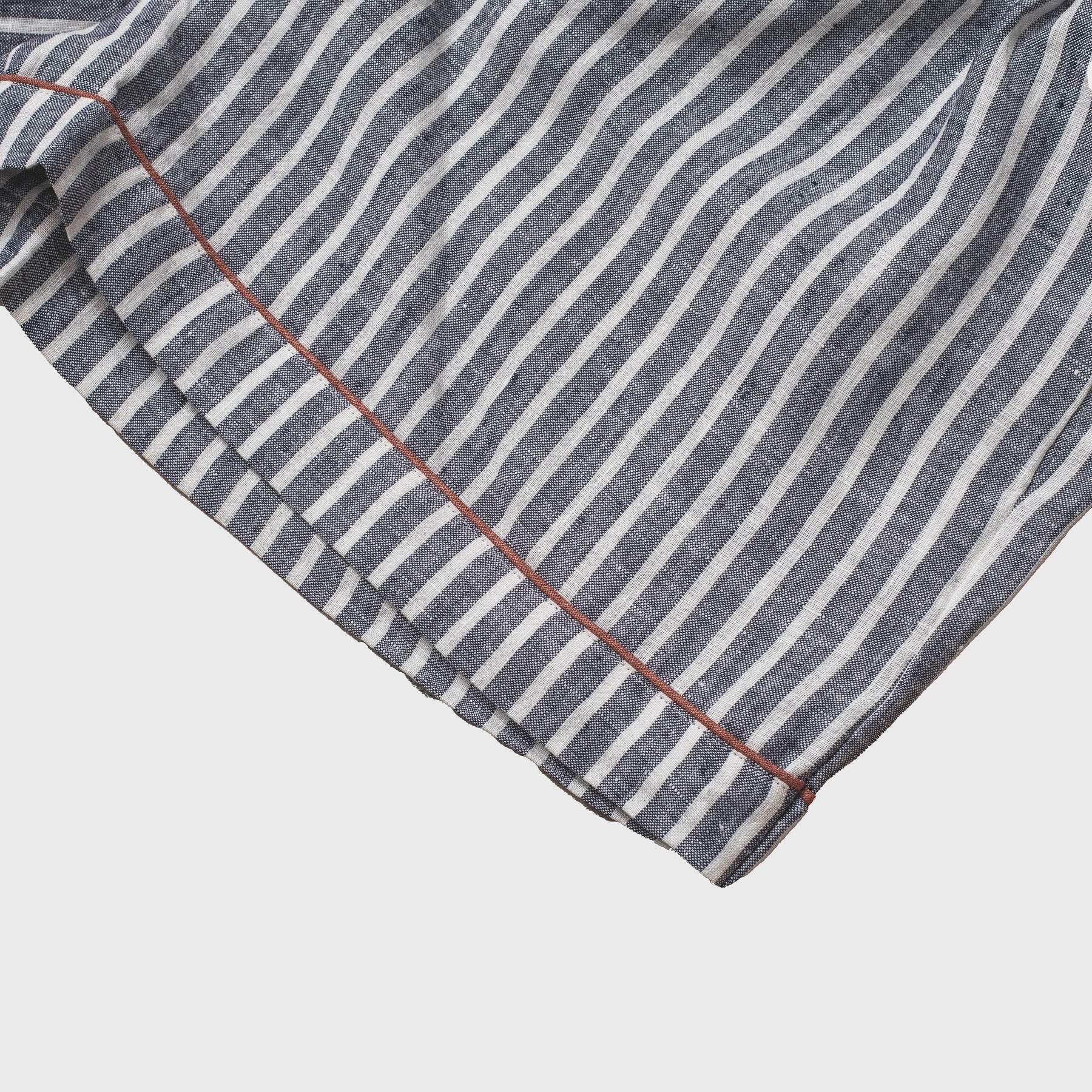 Midnight Stripe Linen Pyjama Shorts Hem Detail