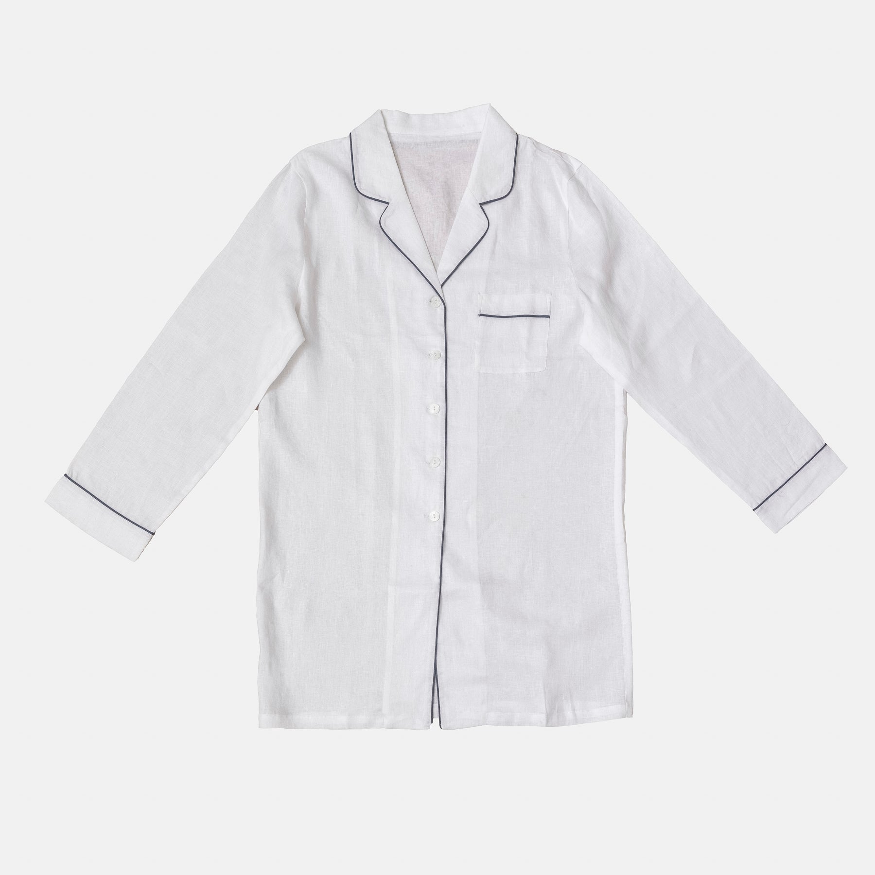 White Linen Night Shirt - Piglet in Bed