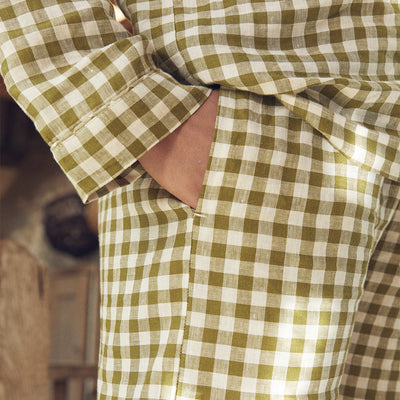 Botanical Green Gingham Linen Pyjama Trouser Set - alternate image