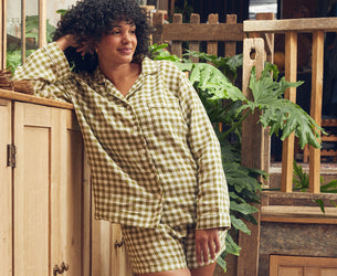 Botanical Green Gingham Linen Pyjama Shorts