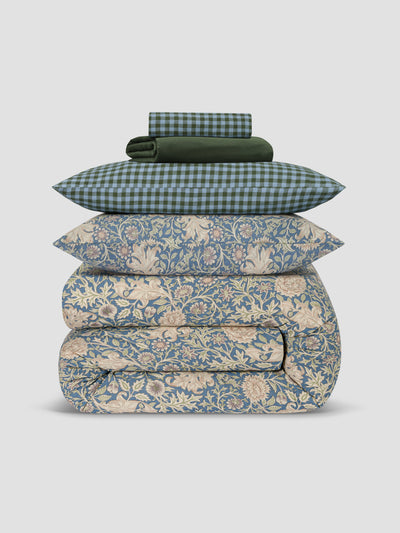 Morris & Co & Fern Green Gingham Linen Blend Bedding Set