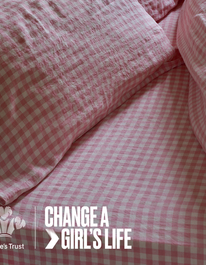 Pink Bloom Gingham Linen Fitted Sheet