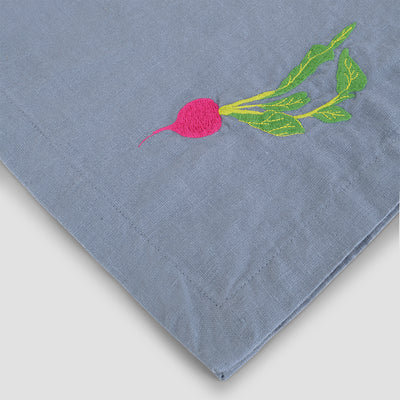 Dusk Blue Embroidered 100% Linen Napkins Set of 4