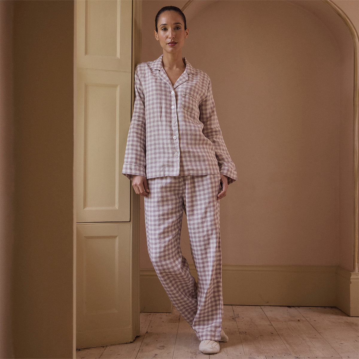 Elderberry Gingham Linen Women's Pyjama Shirt