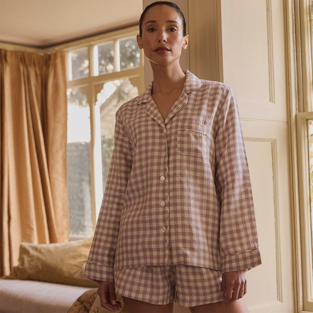 Elderberry Gingham Linen Women's Pyjama Shorts