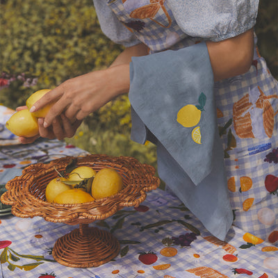 Dusk Blue Embroidered 100% Linen Napkins Set of 4 - alternate image