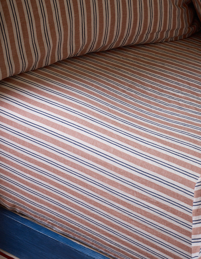 Warm Clay Somerley Stripe Linen Fitted Sheet