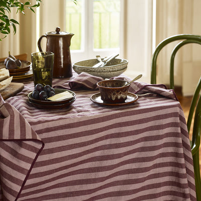 Plum Wine Amberley Stripe Linen Blend Tablecloth